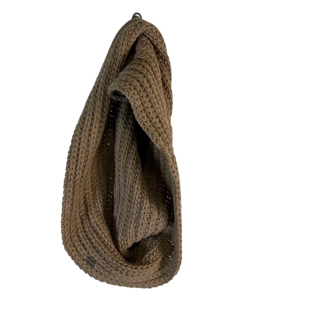 Coach Chunky Knit‎ Infinity Scarf Camel Tan Brown Ribbed Winter Loop Scarf Logo